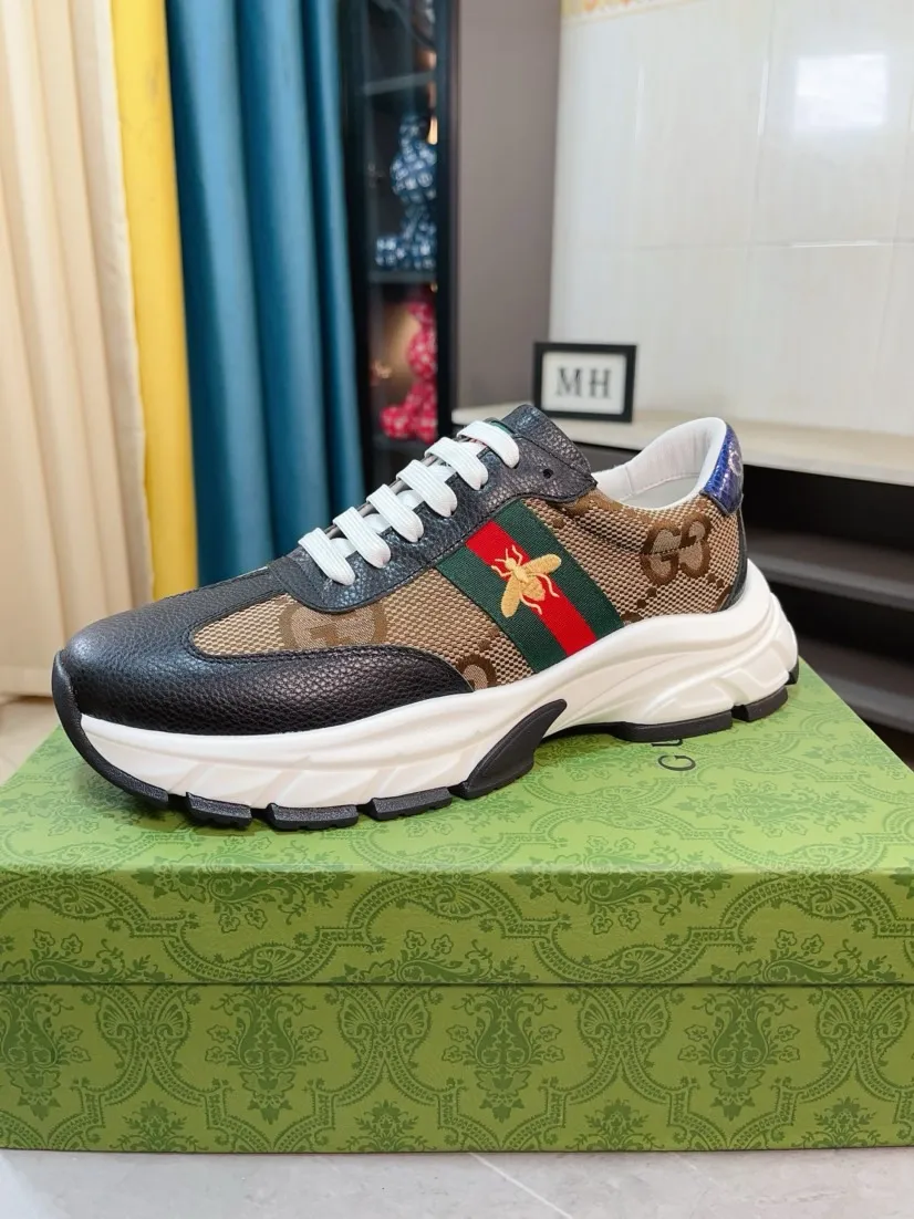 Men's shoes 💰440🌹🌹GUCCI [Gucci] New high-end brand of men's shoes, the latest fashionable casual men's shoes, trendy and versatile style, relaxed and sporty style, uppers imported from Italy, first-layer cowhide, genuine leather lining and ultra-fine workmanship. Original personalized fashionable rubber wear-resistant outsole, light and comfortable on the foot, size 38-44